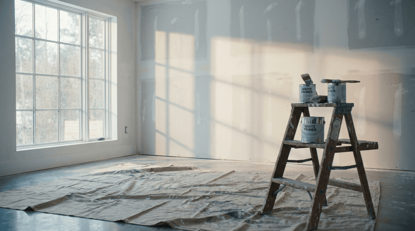 Interior renovation project showing completed finishes